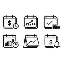 Poster - Financial Calendar Icons Modern Line Art Business Planning Time Management Growth Profit Deadline Reminders