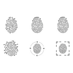 Poster - Fingerprint Biometric Security Icons Modern Line Art Six Variations Technology Concept