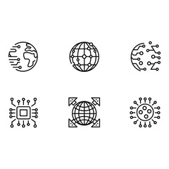 Fototapete - Global Network Technology Icons Modern Line Art Connectivity Digital World Abstract Minimalist Style
