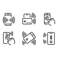 Poster - Mobile Payment Icons Contactless Transaction Smartphone Credit Card Digital Wallet Wireless Technology Line Art Simple Style Modern Design