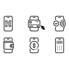 Poster - Mobile Payment App Icons Modern Clean Line Art Style Secure Online Transactions