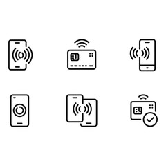 Poster - Mobile Payment Icons Wireless NFC Technology Contactless Credit Card Transactions Smartphone App Interface Modern Minimalist Line Art Style