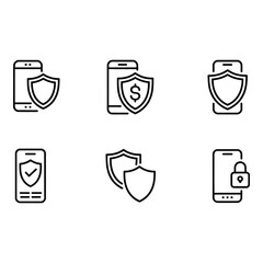 Poster - Mobile Security Smartphone Icons Shield Lock Financial Protection Line Art Minimalist Design
