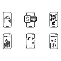 Poster - Mobile Wallet App Icons Secure Online Payment Digital Transactions Financial Technology Line Art Graphics