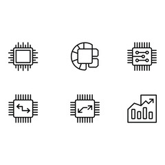 Fototapete - Modern Microchip Icons Data Processing Technology and Growth Chart Set