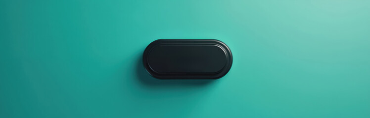 Aufkleber - Minimalist black eject button icon design on trendy teal background. Simple digital modern tech concept. Technology interface element with copy space for web apps or UI UX.