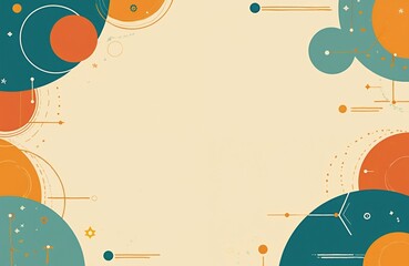 Poster - Retro abstract background with circular borders, turquoise orange colors. Vintage design, pattern, decoration, graphic art presentation, invitation layout, frame, poster, artwork, texture, colourful,