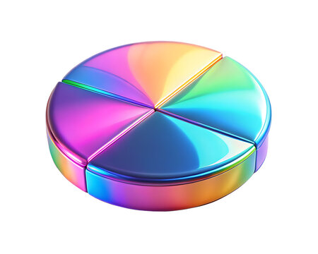  pie chart fluid holographic  iridescent 3d render  isolated on white background PNG , AI GENERATED
