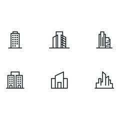 Poster - Modern Minimalist Building Icons Six Outline Style Cityscape Illustrations for Web and App Design