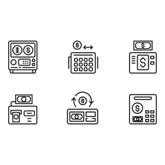 Poster - Modern Minimalist Line Art Icons Financial Transactions Currency Exchange ATM Payment Processing Banking