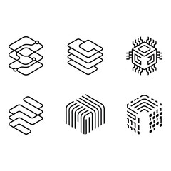 Fototapete - Modern Tech Line Art Logos Abstract Data Network and Digital Cube Designs