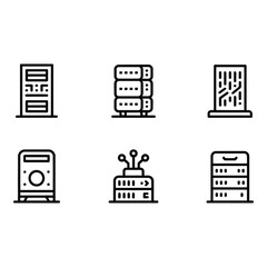 Fototapete - Modern Server Rack Icons Data Center Network and Cloud Computing Line Art Graphics