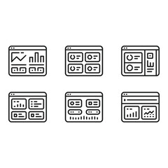 Aufkleber - Modern UI Dashboard Icons Six Clean Line Art Web Interface Elements for Data Analytics and Business Reports