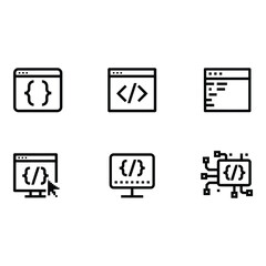 Fototapete - Modern Web Development Icons Clean Line Art Style Programming Code Symbols Technology Concept