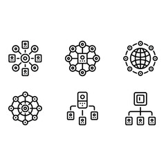 Poster - Network Icons Global Connection Data Sharing Modern Line Art Style Technology Concept