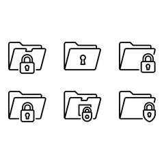 Poster - Secure Data Folder Icons Six Variations of Padlock and File Symbols Modern Line Art Style Digital Security Concept
