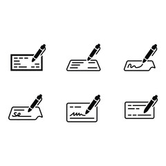 Poster - Six Black and White Check Icons Pen Signing Blank and Filled Checks Payment Finance Banking Business