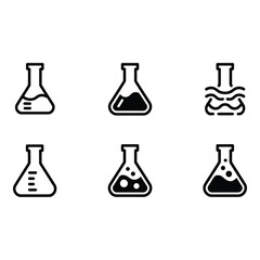 Poster - Six Bold Black Erlenmeyer Flask Icons Empty Filled Boiling and Measurement Mark Variations