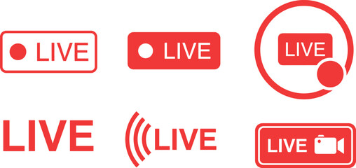 Live streaming red icon set. live broadcasting buttons and symbols. online stream icons. live stream logo. vector illustration transparent background
