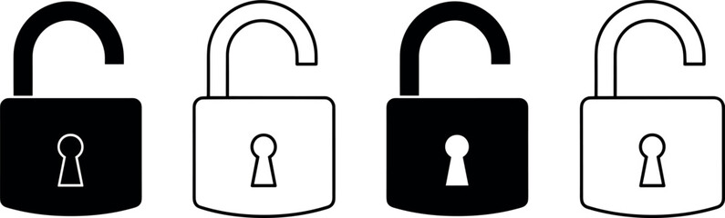 Fototapete - Lock icon. locked and unlocked black outline icon set for app, ui, ux and website. vector illustration on transparent background