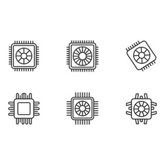 Fototapete - Six Minimalist Line Art CPU Processor Icons Technology Computing Hardware Clean Modern Style
