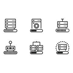Fototapete - Six Minimalist Server Icons Data Center Network Loading Progress Bars Technology Cloud Computing Simple Line Art Style