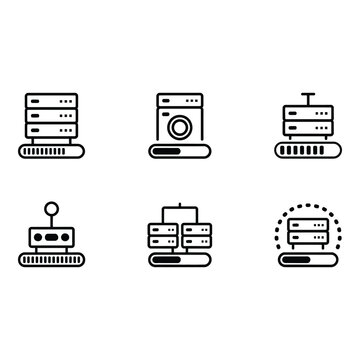 Six Minimalist Server Icons Data Center Network Loading Progress Bars Technology Cloud Computing Simple Line Art Style