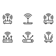 Fototapete - Six Modern Wireless Router Icons Line Art Technology Network Connectivity