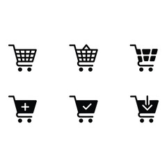 Poster - Six Simple Black Shopping Cart Icons Add Check Download Empty Full and Grid Variations
