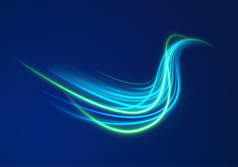Poster - png magic glow effect in green wave with tornado rotation dynamic swirl flash vortex light bright power ring sparkle transparent background vector curve energy spiral

