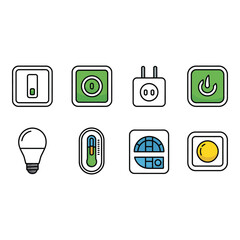 Poster - Smart Home Control Icons Modern Flat Design Energy Efficiency Symbols Light Switch Power Outlet Thermostat LED Bulb Graphics