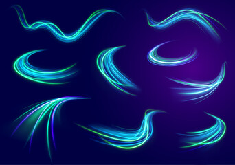 Poster - png wave neon lens rotation dynamic swirl sparkle vector bright light glow circle energy tornado transparent particle magic trace flash power vortex background green

