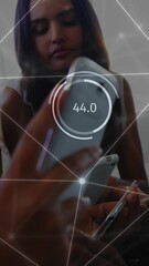 Poster - Animation of data and network of connections over diverse businesspeople using tablets