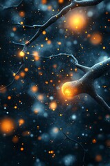 Poster - Abstract Neural Network Connections in Cold Hues with Glowing Signals and Brain Impulses Visualized.