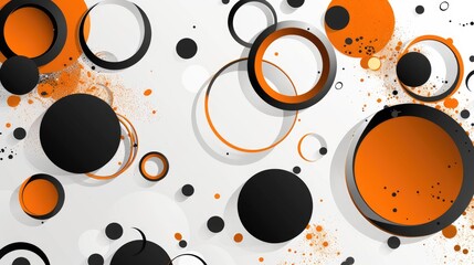 Poster - Abstract black and orange circles with splatter effects on white background. Background image of black and orange circle oil texture floating on water surface. Digital art for dynamic design. AIG51.