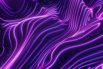 Fototapete - Abstract purple and black wavy lines. Design for poster, wallpaper. Digital artwork of glowing neon purple color made from metallic with black background. Futuristic design composition. AIG51.