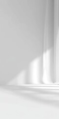 Poster - Serene Backdrop of an Empty White Studio with Neutral Interior and Sunlight Streaming in Softly
