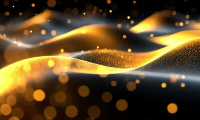 Poster - Abstract gold waves of light on a dark background