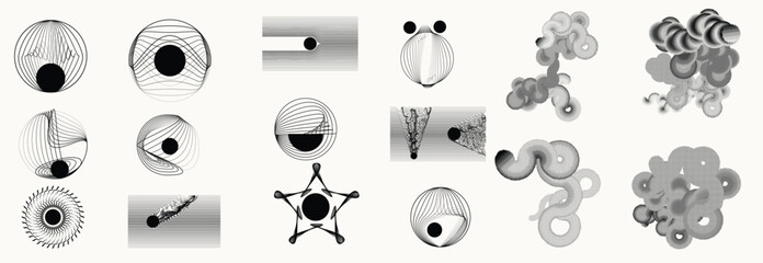 Fototapete - Collection of vector design elements. Set of logos with lines, stripes and circles. Various forms of line and dots design.Vector logo collection. Bundle of circle icons and elements. Set of lines art.