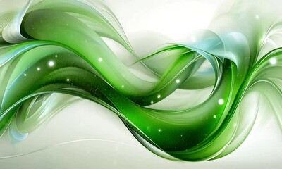 Poster - Abstract Green and White Flowing Forms