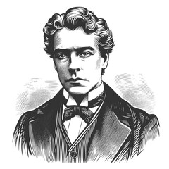 Wall Mural - stern young man in formal victorian attire, evoking 19th-century elegance and formality sketch engra