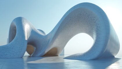 Poster - Futuristic architecture innovative design. Metal structure features wave curve shape, minimalism. Geometry, technology blend into modern construction, offering space. Abstract artistic composition.