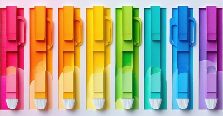 Aufkleber - Colorful paper clips arranged neatly. Bright hues create vibrant, playful display. Simple office supplies, artistic arrangement.