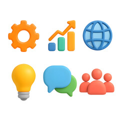 Poster - Colorful business icons set, displaying growth, communication, and global reach