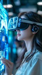 Poster - Woman Using Augmented Reality Technology in a Modern Stylish Interior Environment for Innovation