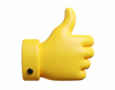 Vibrant yellow rendered hand icon giving a positive thumbs-up gesture for approval and success