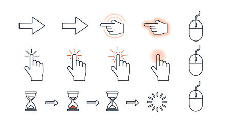 Fototapete - Collection of cursor icons representing pointer actions and loading states for user interface design elements