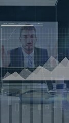Poster - Animation of financial data processing over diverse business people in office