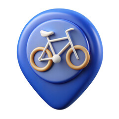Poster - 3d blue map pin icon with stylized bicycle isolated on transparent background