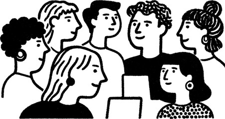 Fototapete - Hand drawn sketch of remote video call with people in discussion
